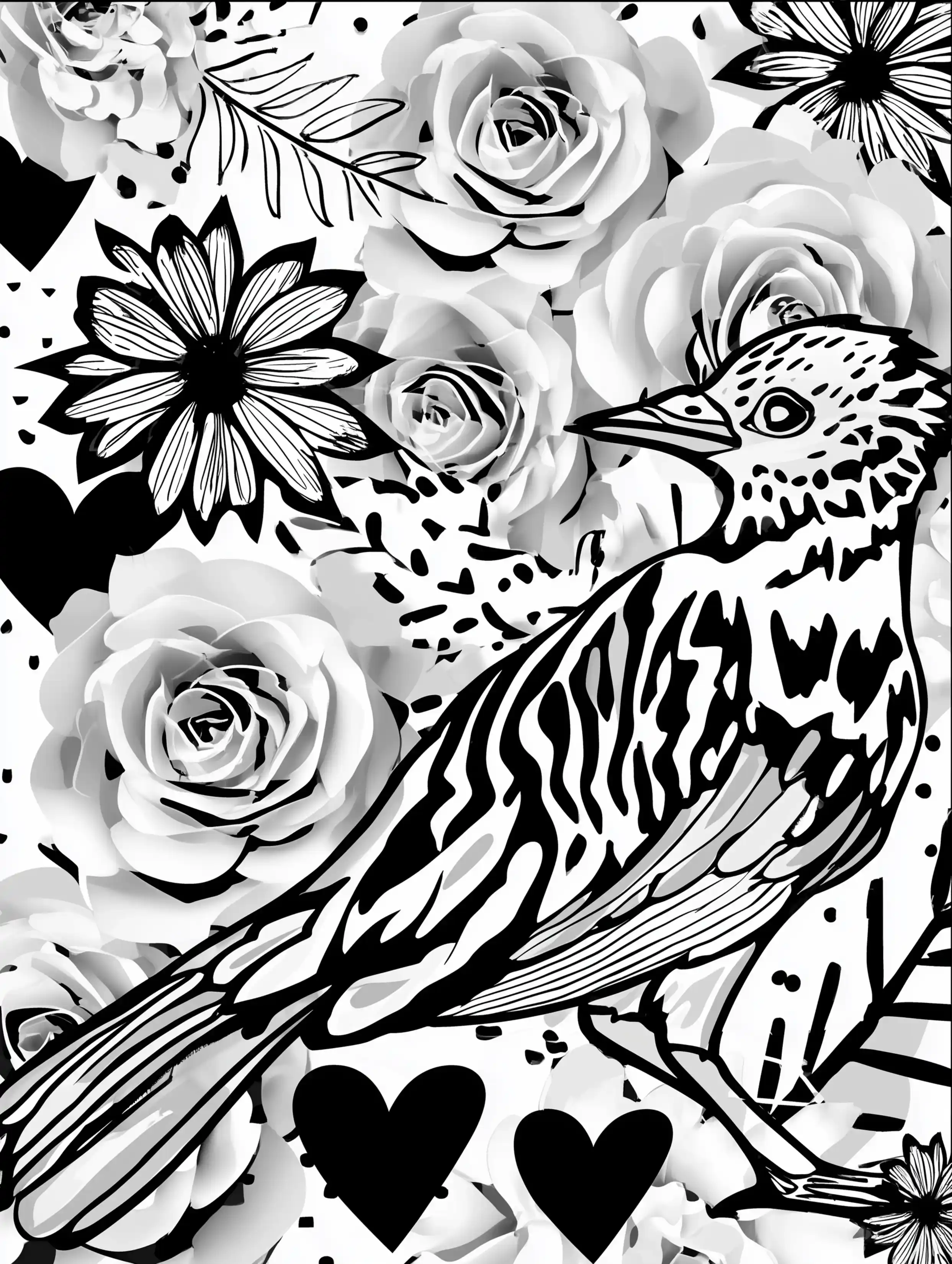 Free printable coloring pages floral featuring a bird in front of flowers